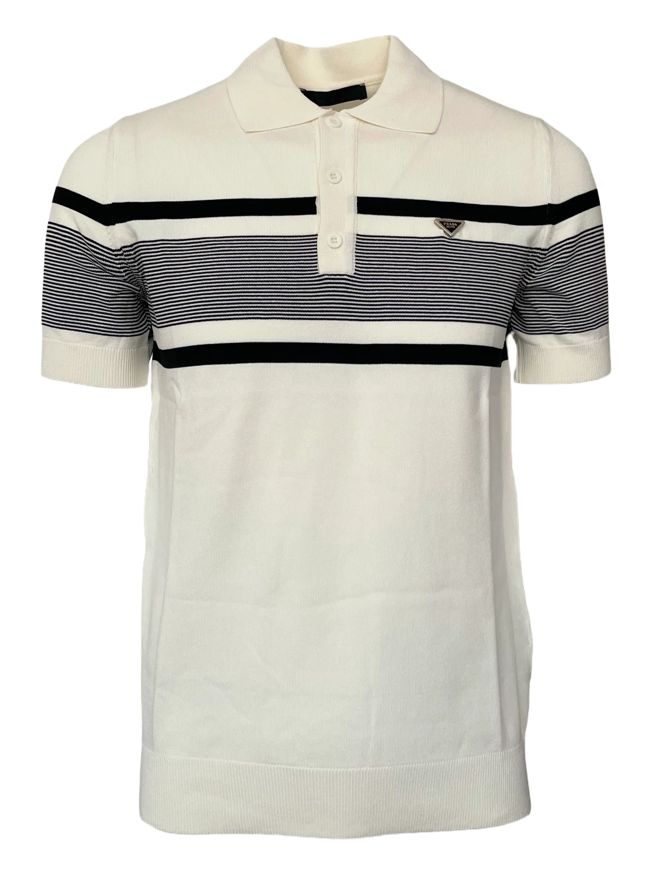 Prada Men's Striped Polo Shirt In White